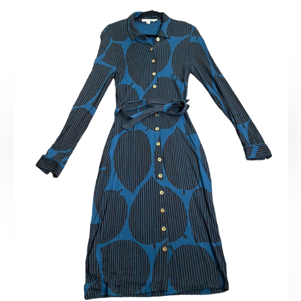 Boden blue and brown leafs button down midi dress size 8L